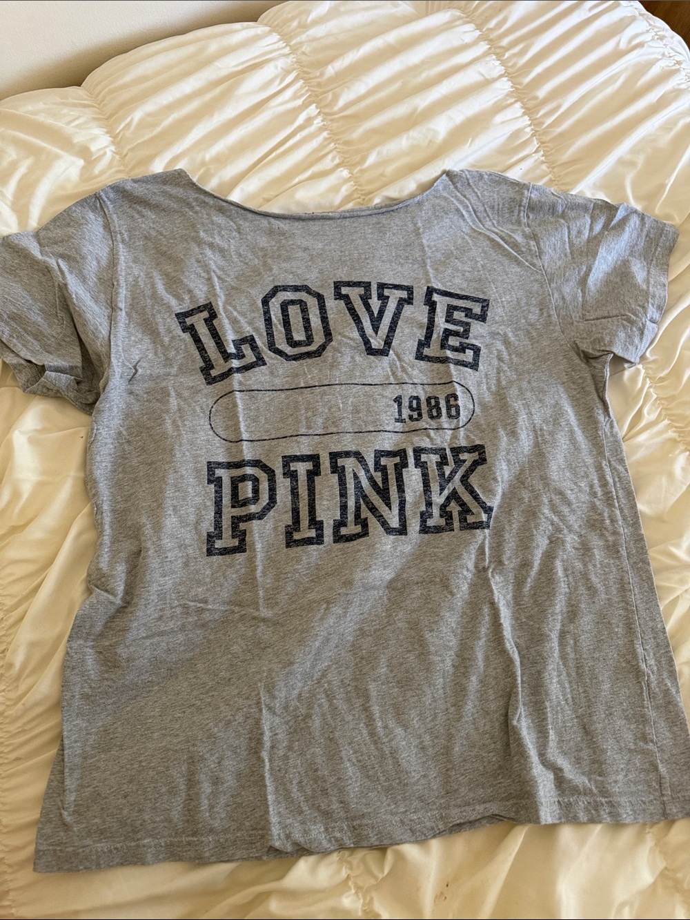 PINK Victoria's Secret Gray off the shoulder 'LOVE PINK' Graphic Tee